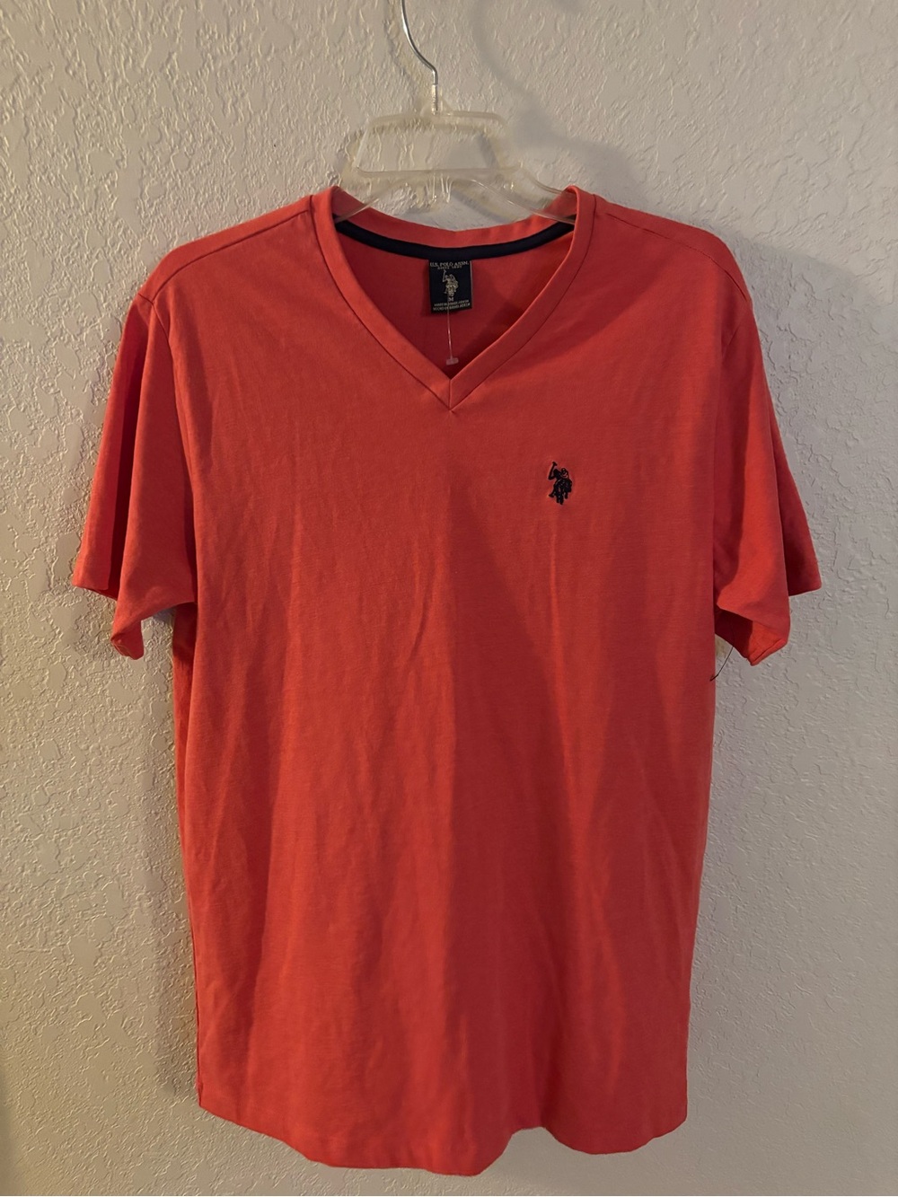 U.S. Polo Assn. Men's V-Neck Tee in Coral-Red